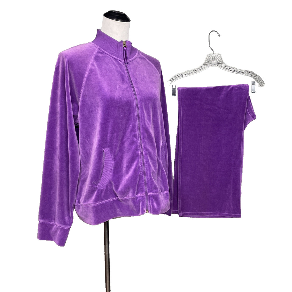 NYL New York Laundry Womens XL Purple Velour Tracksuit Jacket Pants Y2K Lounge
